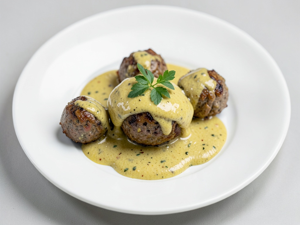 Polpette di carne della Turingia con salsa di senape e panna