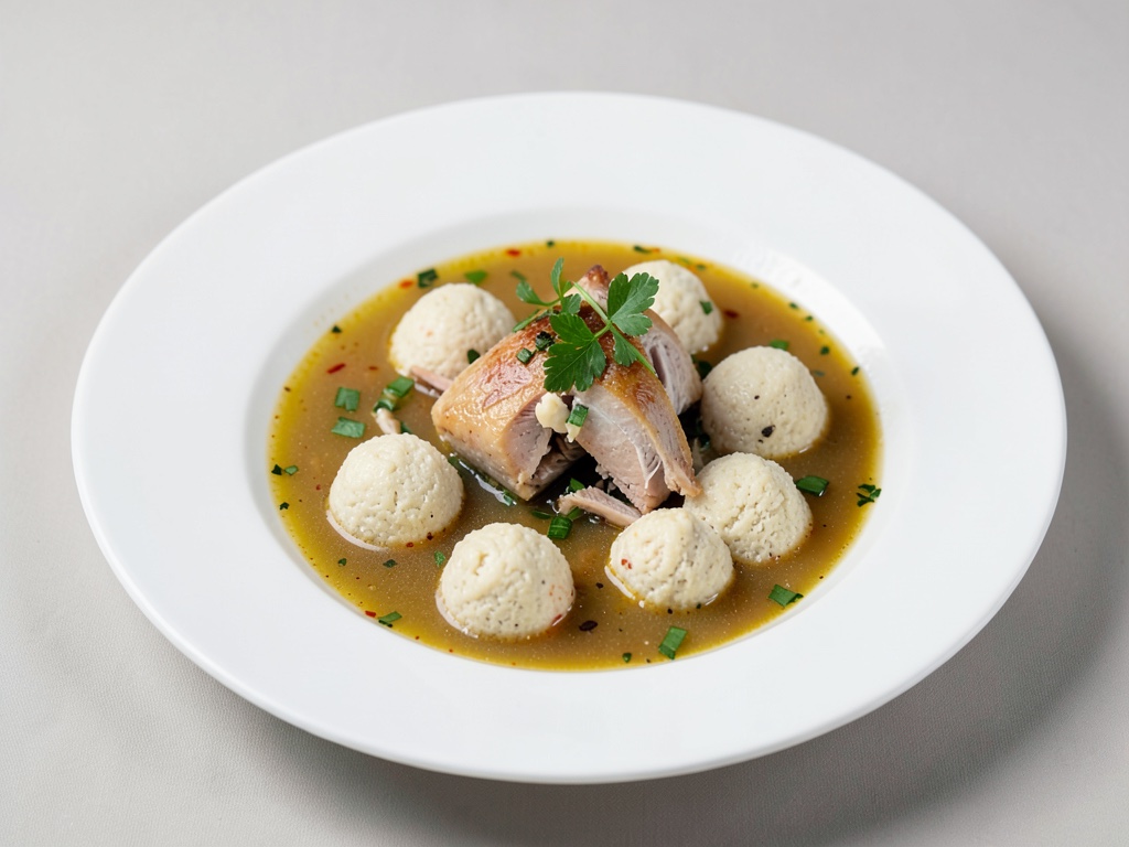 Zuppa di pollo con morbidi gnocchi di matzah