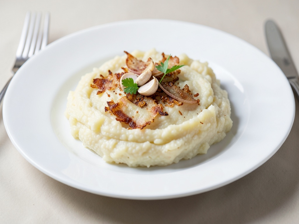 Purée crémeux à l'ail croustillant