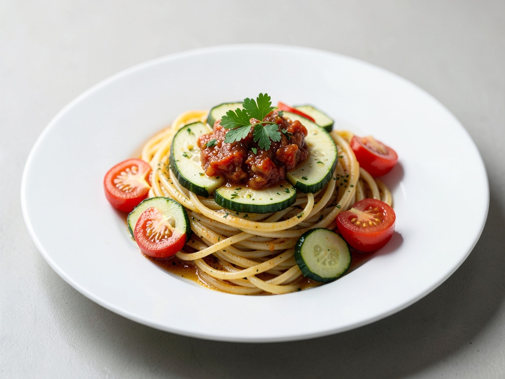 Knoblauch-Spaghetti mit Zucchini und Tomaten