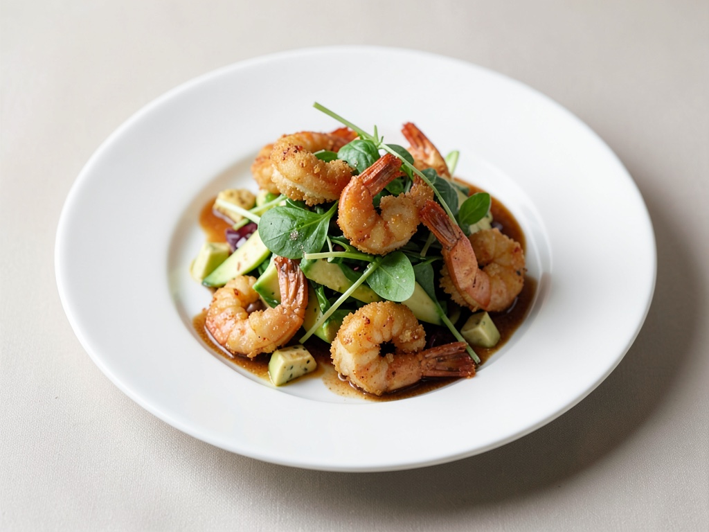 Gambas crujientes con ensalada de aguacate