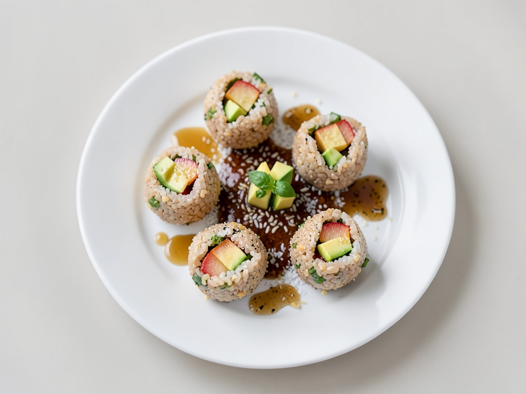 Bolitas de arroz crujientes con sésamo, zanahoria y aguacate
