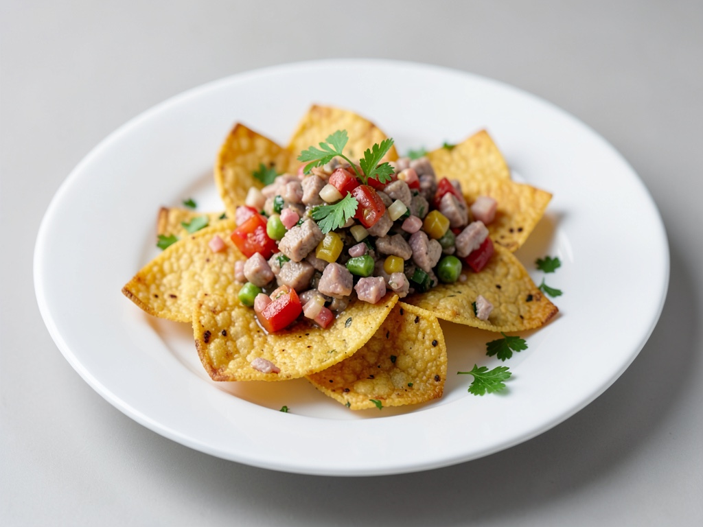 Chips de tortilla crujientes con salsa de atún