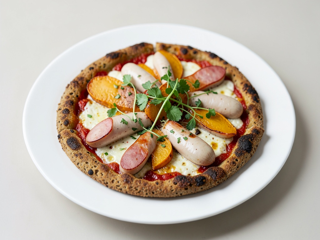 Pizza croccante ai cereali integrali con zucca e salsiccia bianca bavarese