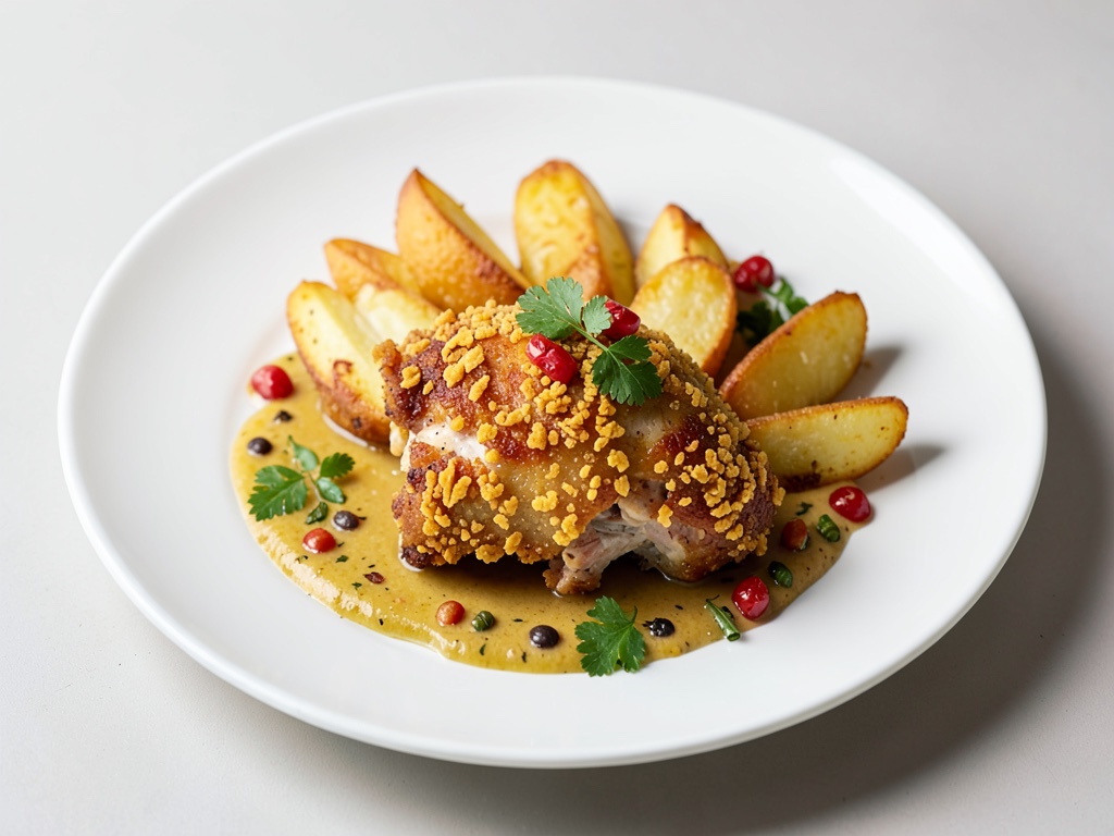 Pollo croccante ai cornflakes con patate fritte