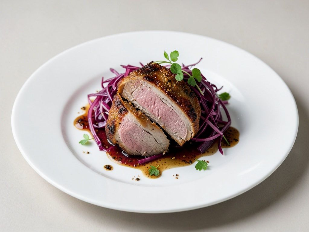 Croustillant de magret de canard au chou rouge