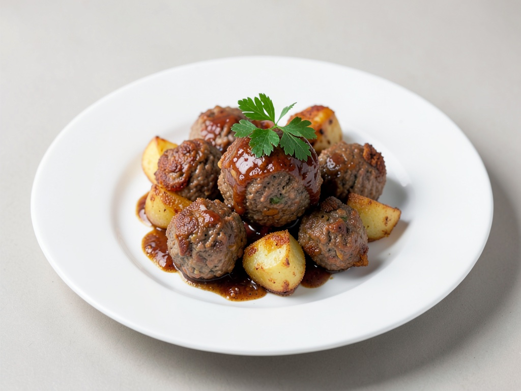 Polpette di carne con patate croccanti