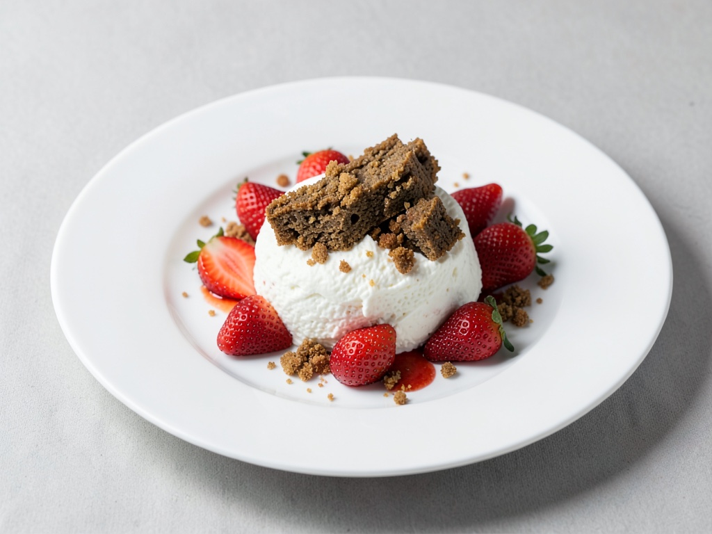Requesón con fresas y crujiente pumpernickel