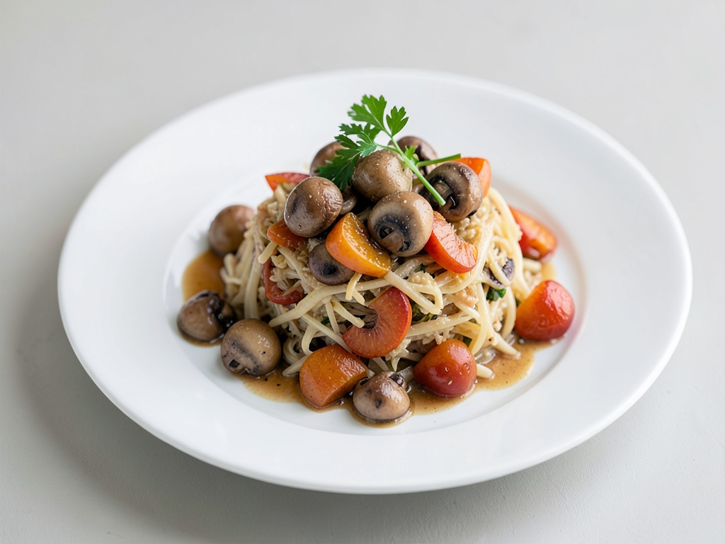 Verdure di cavolo salate con funghi e albicocche