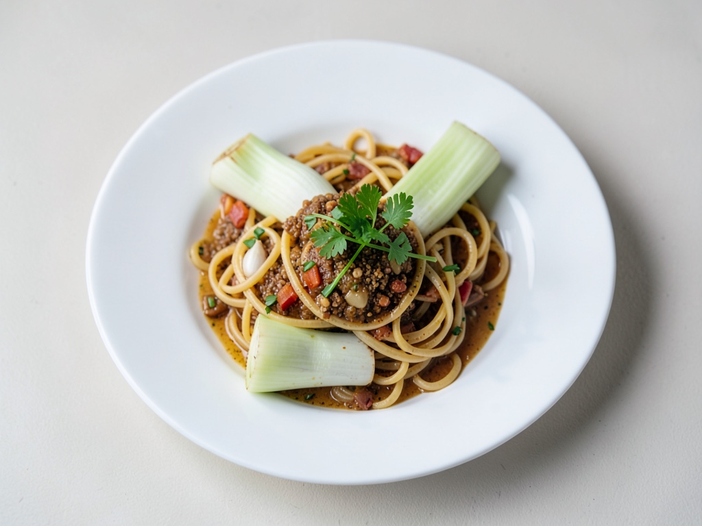 Kohlrabi-Spaghetti mit Garnelen und Mandel-Pesto