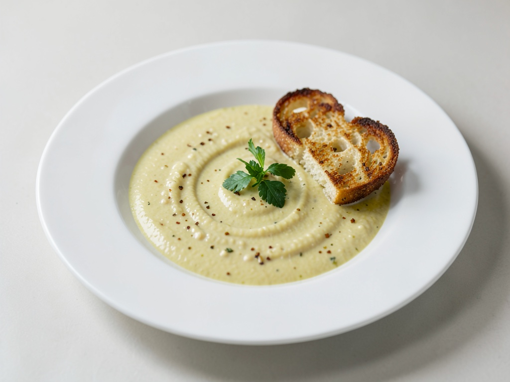 Soupe crémeuse au chou-rave avec toasts au fromage croustillants