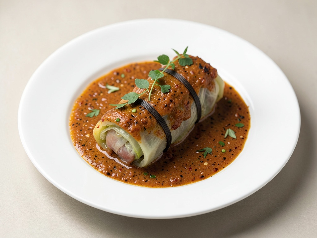 Involtini di cavolo cappuccio con salsa al curry di peperoni