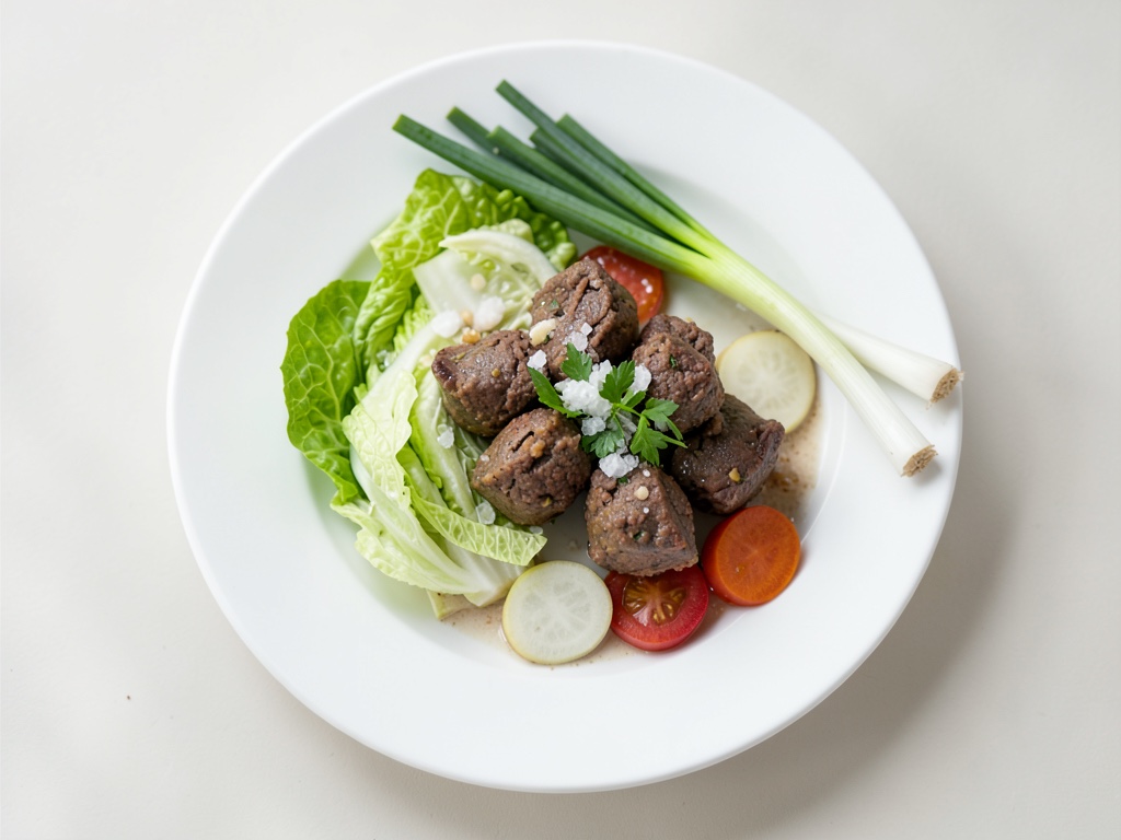 Salade de chou croustillante avec tendres boulettes de foie de veau