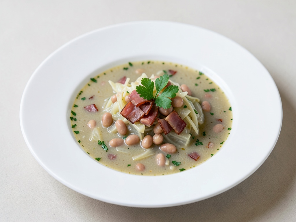 Zuppa di cavolo saporita con fagioli e pancetta