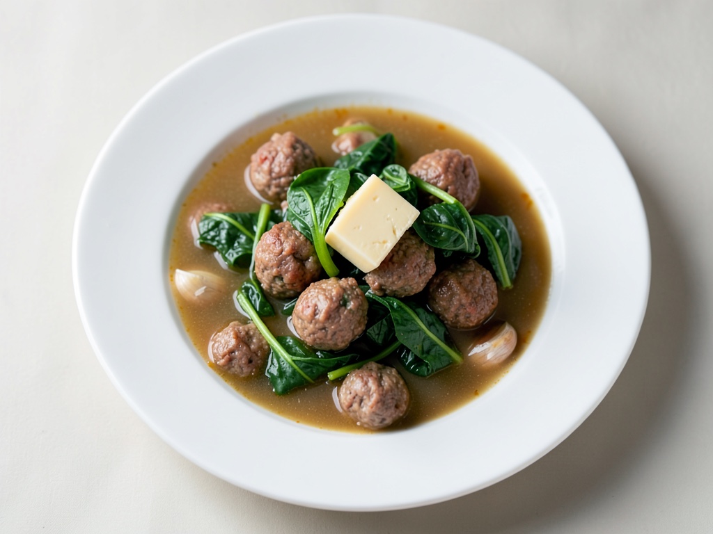 Zuppa salata di cavolo riccio con polpettine di carne