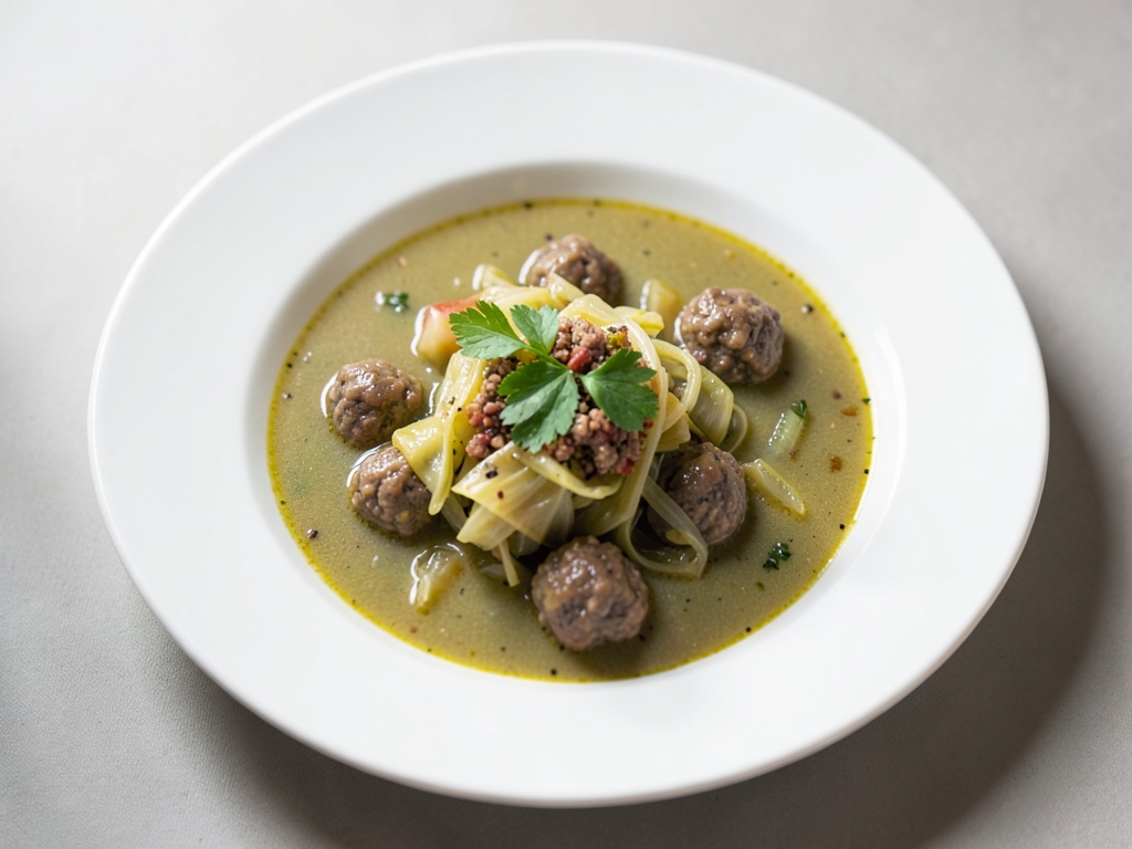 Zuppa salata di cavolo con polpettine di selvaggina