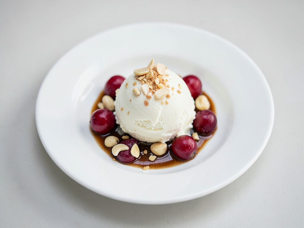 Gelato al cocco e anacardi con fragole