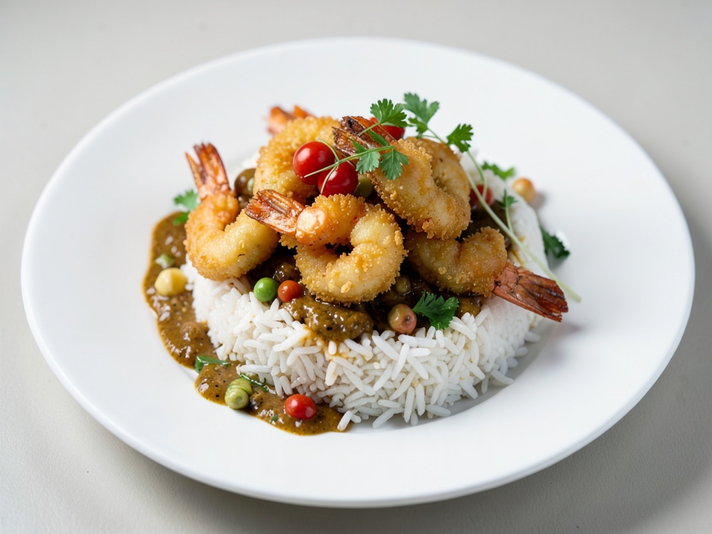 Gamberi croccanti con cocco e riso
