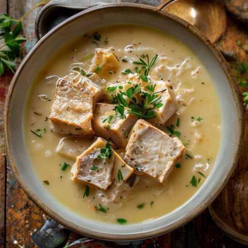 Sopa cremosa de pollo y coco