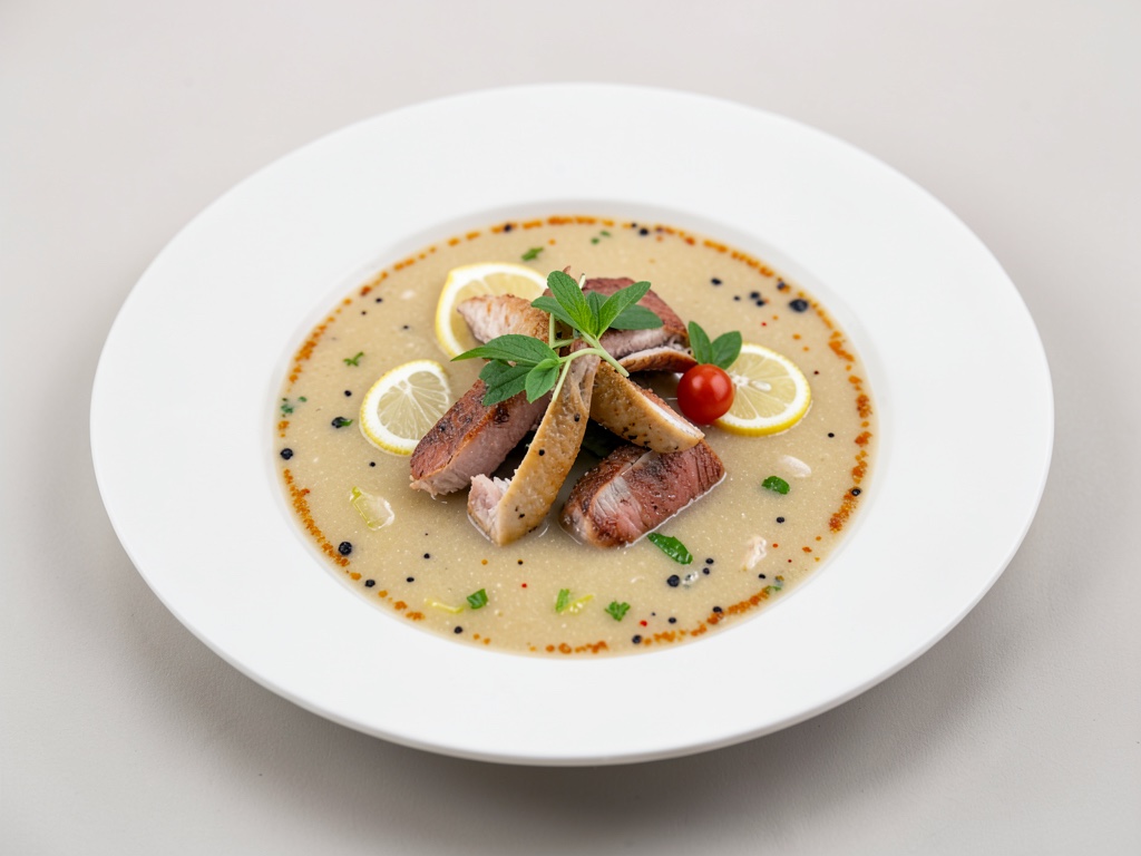 Sopa fresca de pollo y coco con toque cítrico