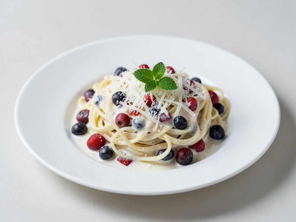 Cremige Nudeln mit Kokos und Beeren