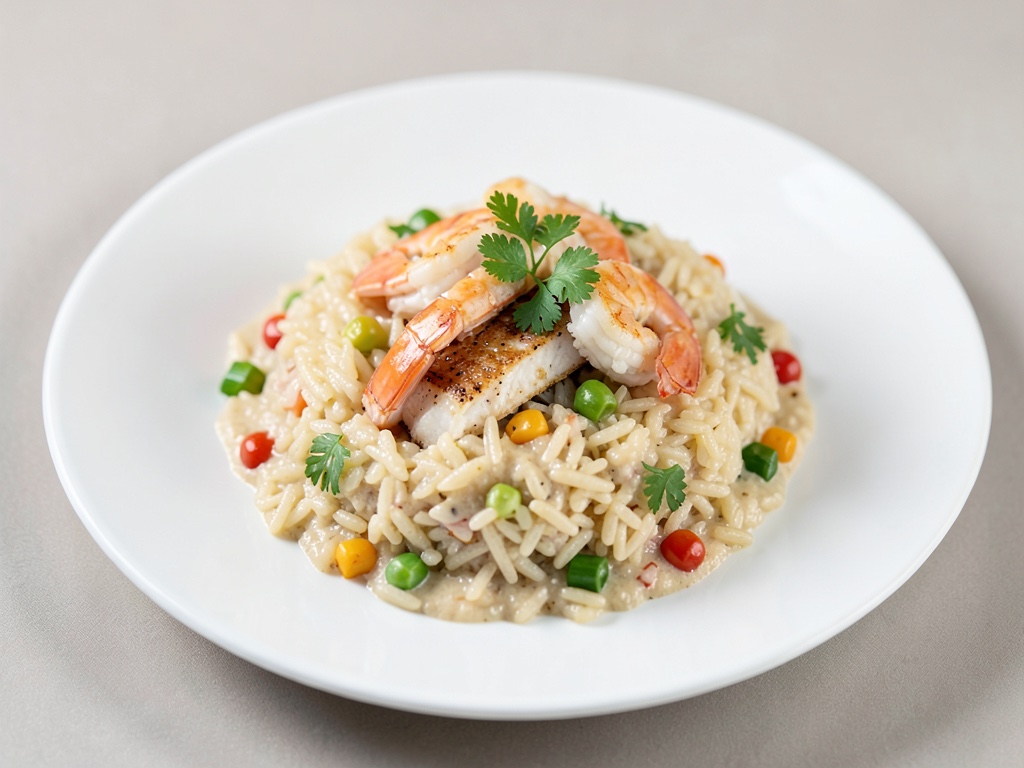 Riso cremoso con gamberi e pesce