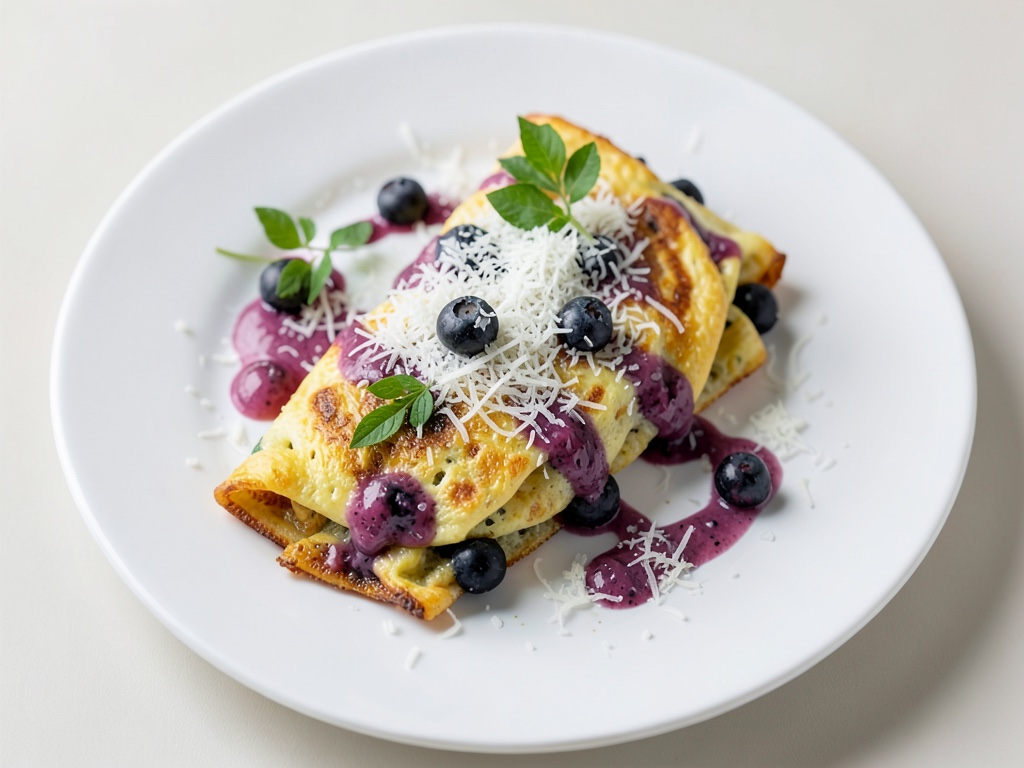 Fluffige Omeletts mit Kokos und Heidelbeeren
