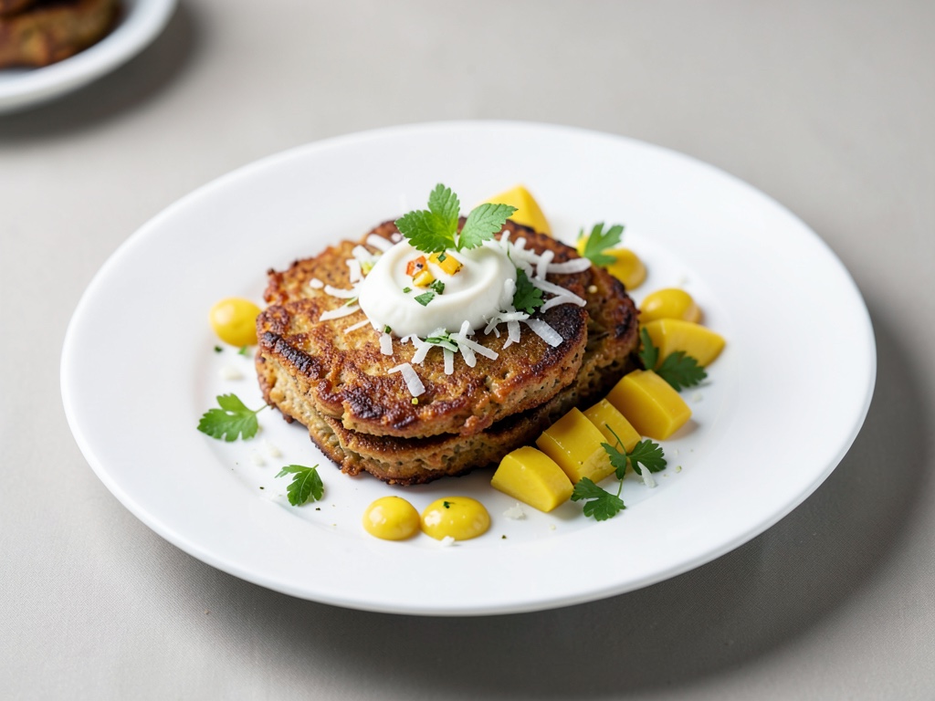 Crocchette di patata dolce croccanti con cocco e salsa di mango fruttata