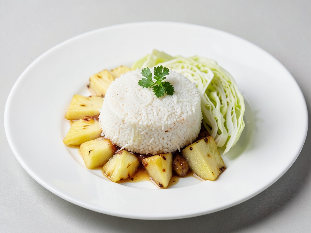 Tofu al cocco su verdure di cavolo riccio e ananas