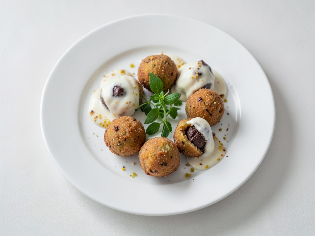 Bocconcini di cocco croccanti con crema al mango e cioccolato