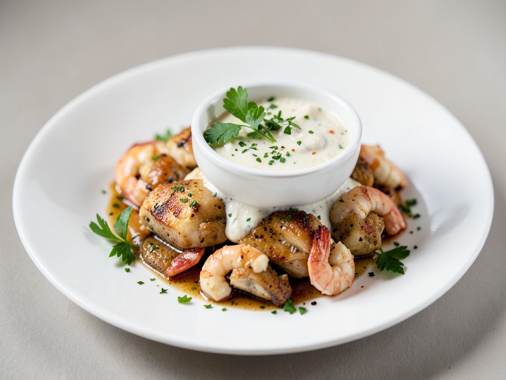 Fondue de poulet et crevettes avec dip à la noix de coco