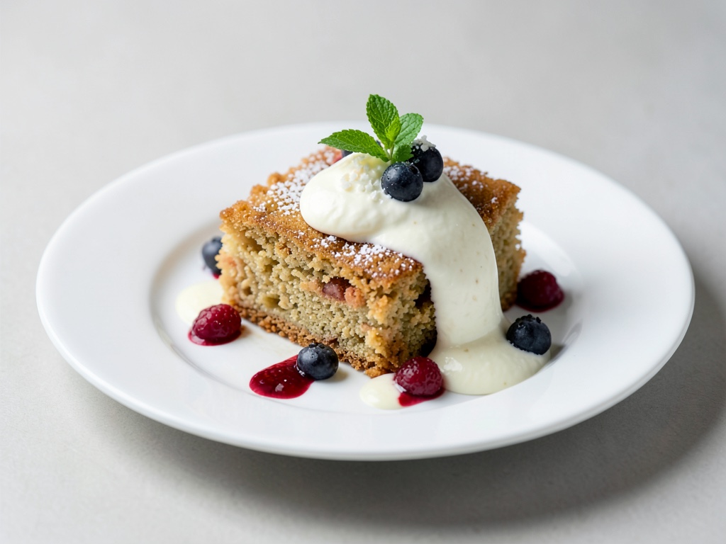 Knusprige Kokos-Torte mit Pudding-Creme und Beeren