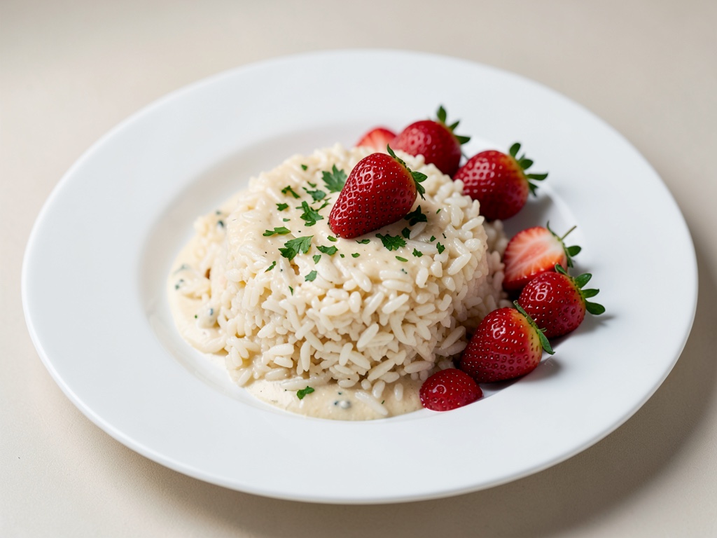 Cremiger Reis mit frischen Erdbeeren