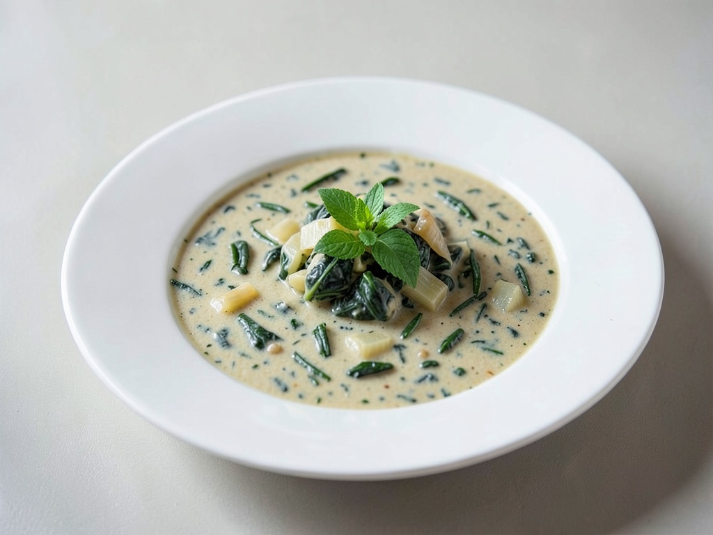 Zuppa cremosa di spinaci, porri e cocco