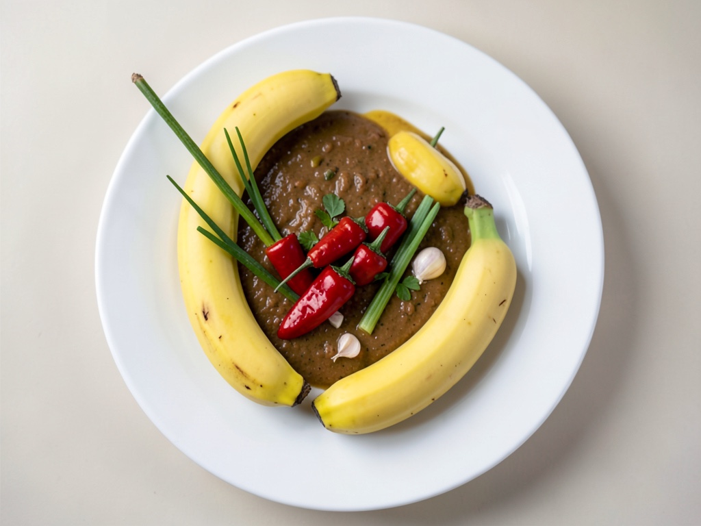 Zuppa cremosa al curry di cocco con fette di banana croccanti