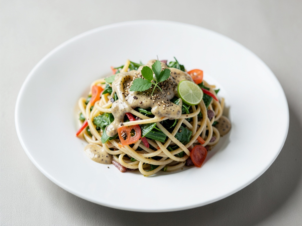 Insalata di noodles di konjac con condimento al tahini e lime