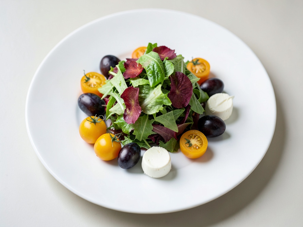 Insalata fresca di lattuga con prugne e mozzarella