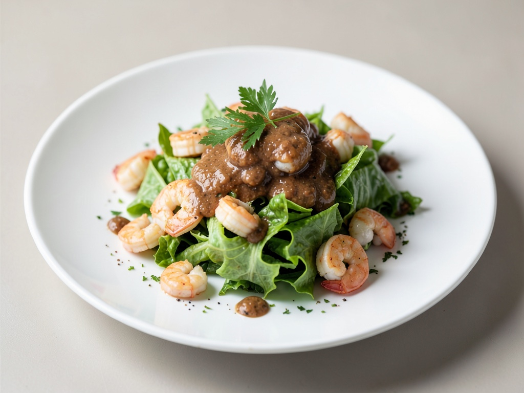 Insalata fresca di lattuga con gamberi e remoulade