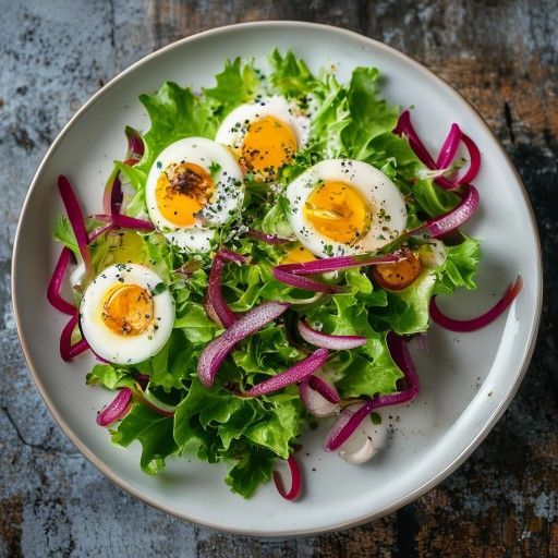 Frischer Kopfsalat mit Eiern, Radieschen und Kapern