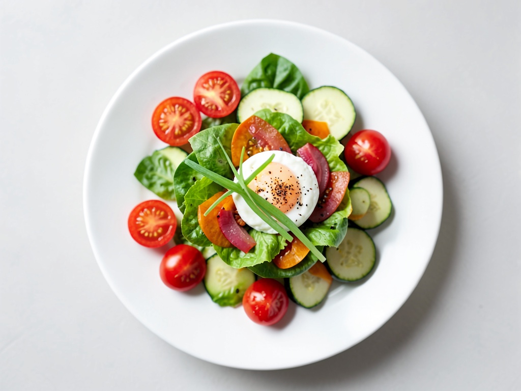 Insalata fresca di lattuga con verdure colorate e uovo