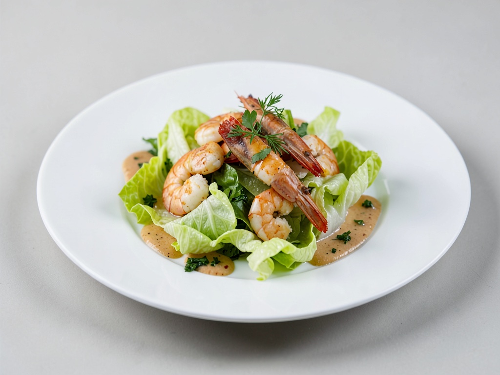 Insalata fresca di lattuga con gamberi