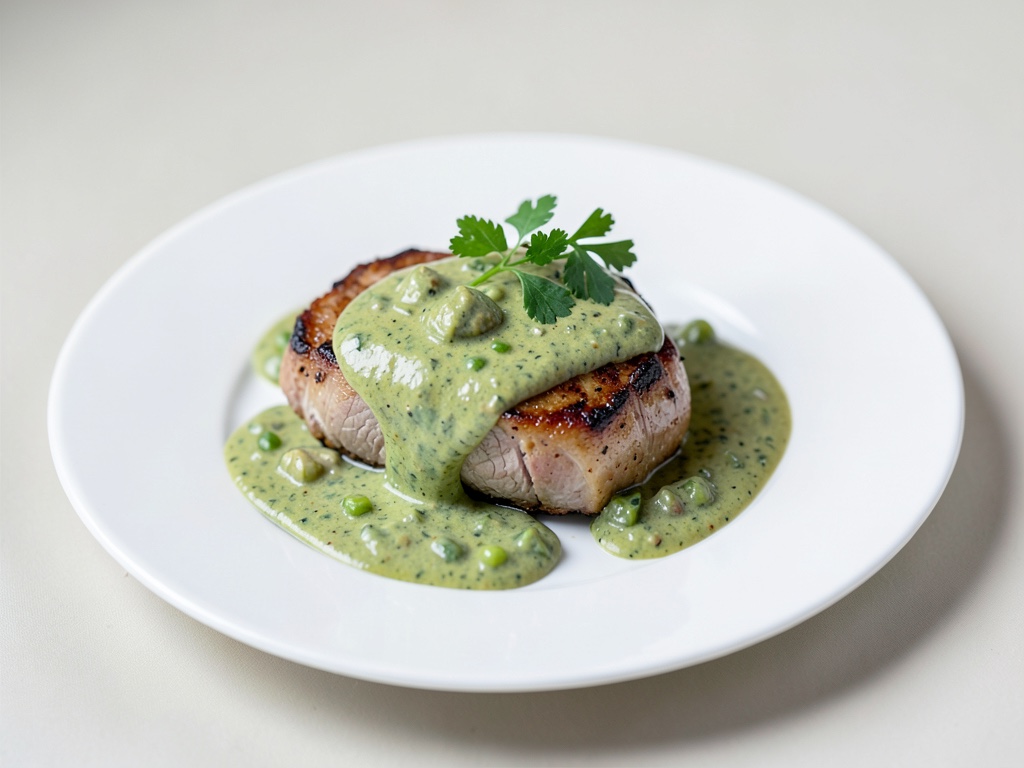 Schnitzel con salsa verde al pepe cremosa