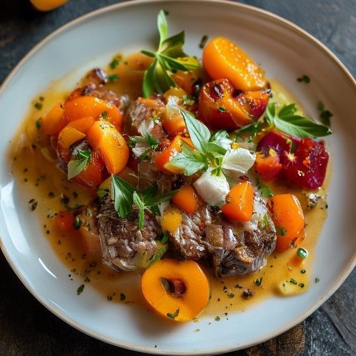 Carré d'agneau avec chutney de pêche frais