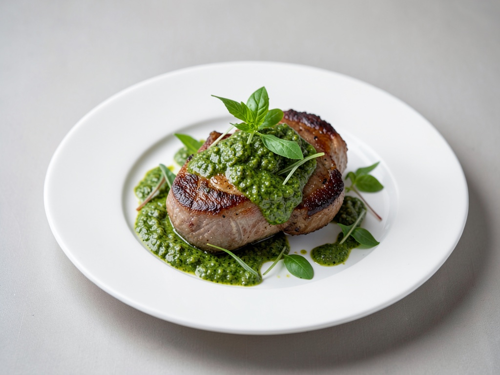 Costolette di agnello con pesto fresco al basilico e rucola