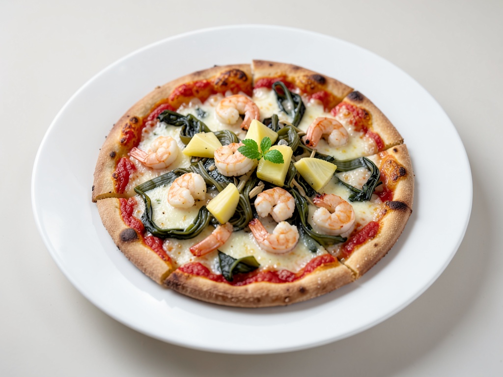 Pizza ai gamberi e porro con ananas