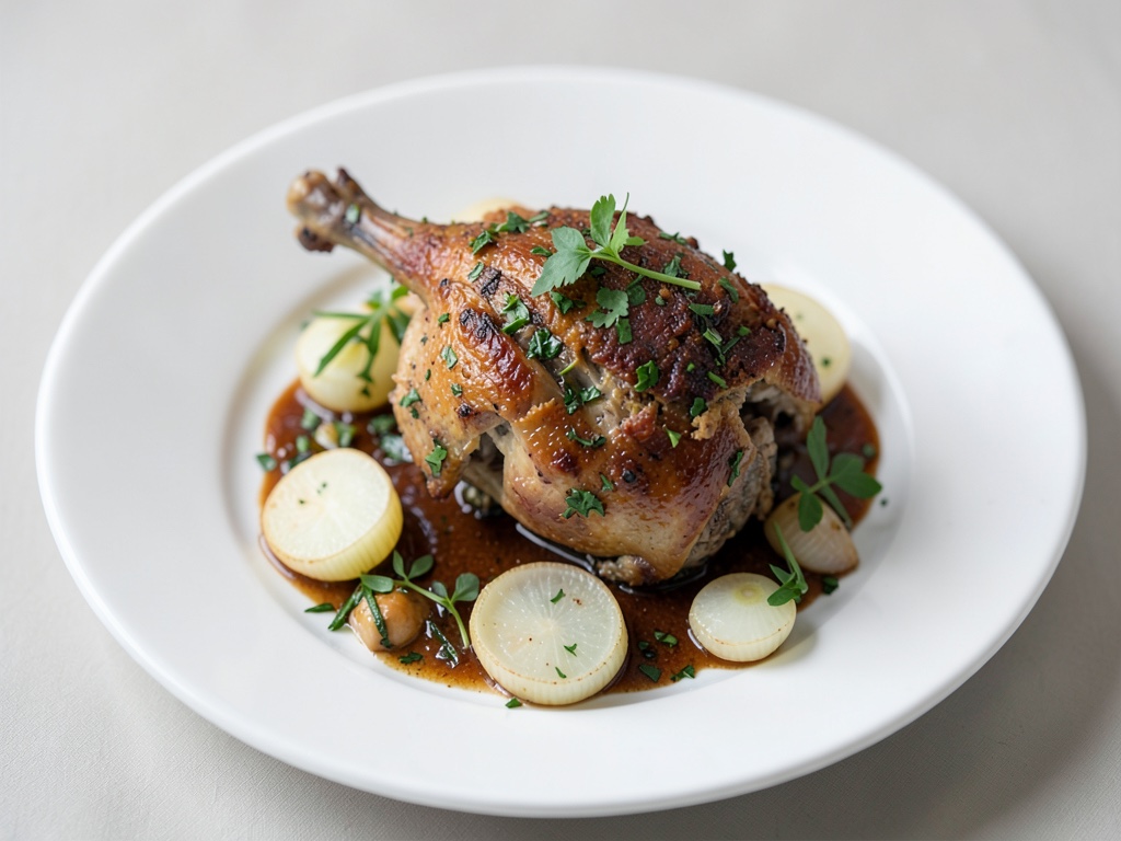 Canard croustillant aux herbes et échalotes