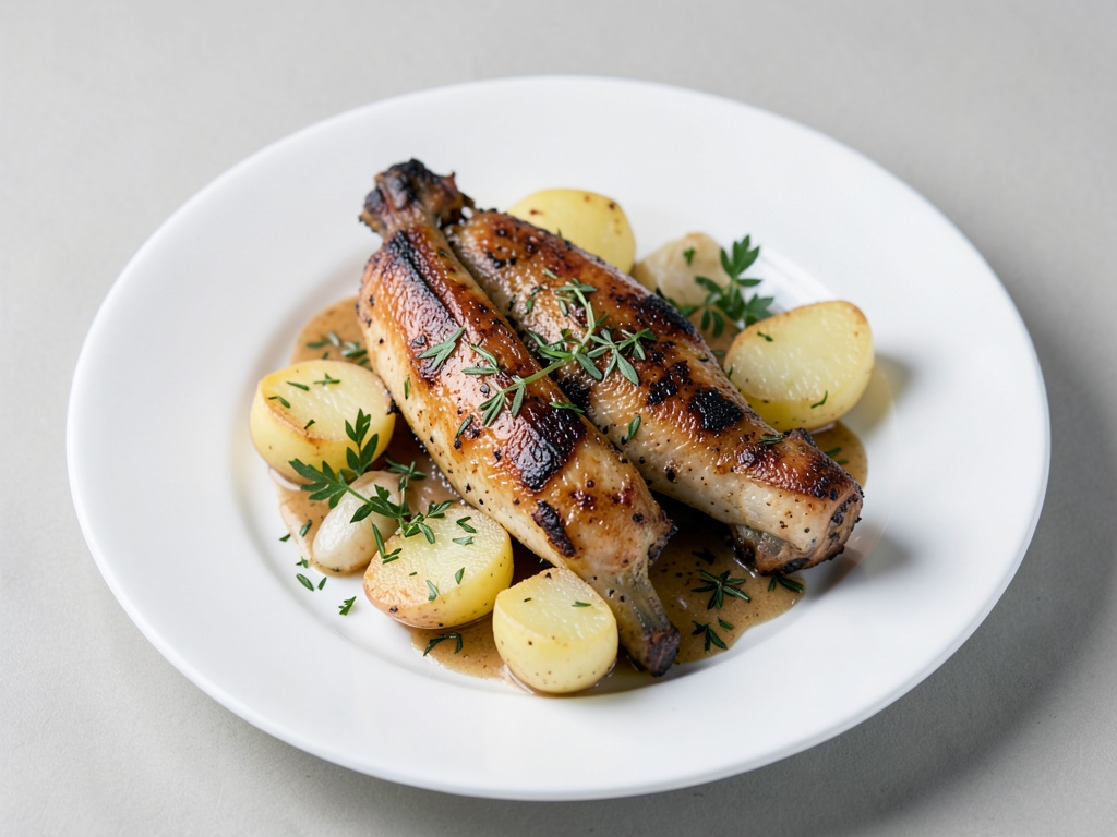 Cosce di pollo alla griglia con erbe e patate