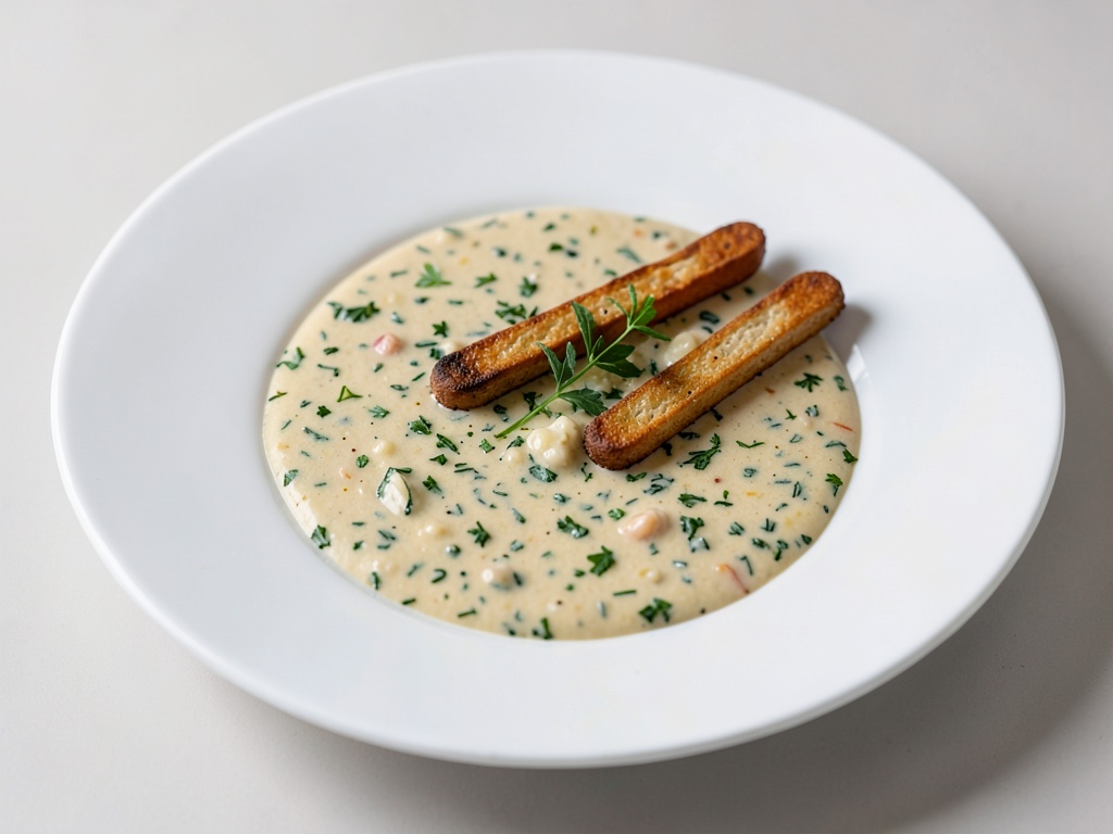 Zuppa cremosa alle erbe con grissini fatti in casa