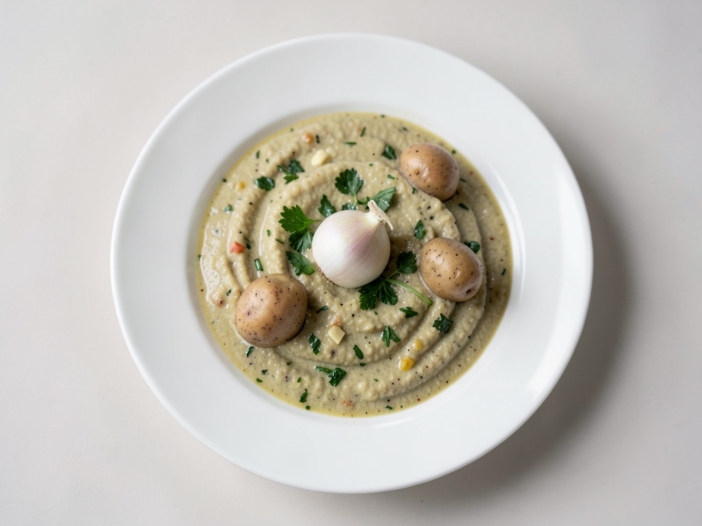 Zuppa cremosa alle erbe con spirali di salmone