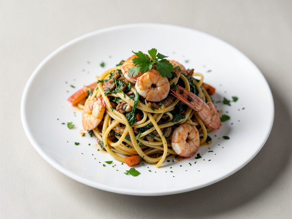 Straccetti di pasta alle erbe con gamberi